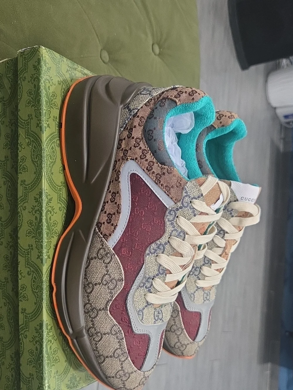 Gucci Multicolor GG Canvas & Suede Men's Sneaker - Burgundy/Beige/Teal/Orange